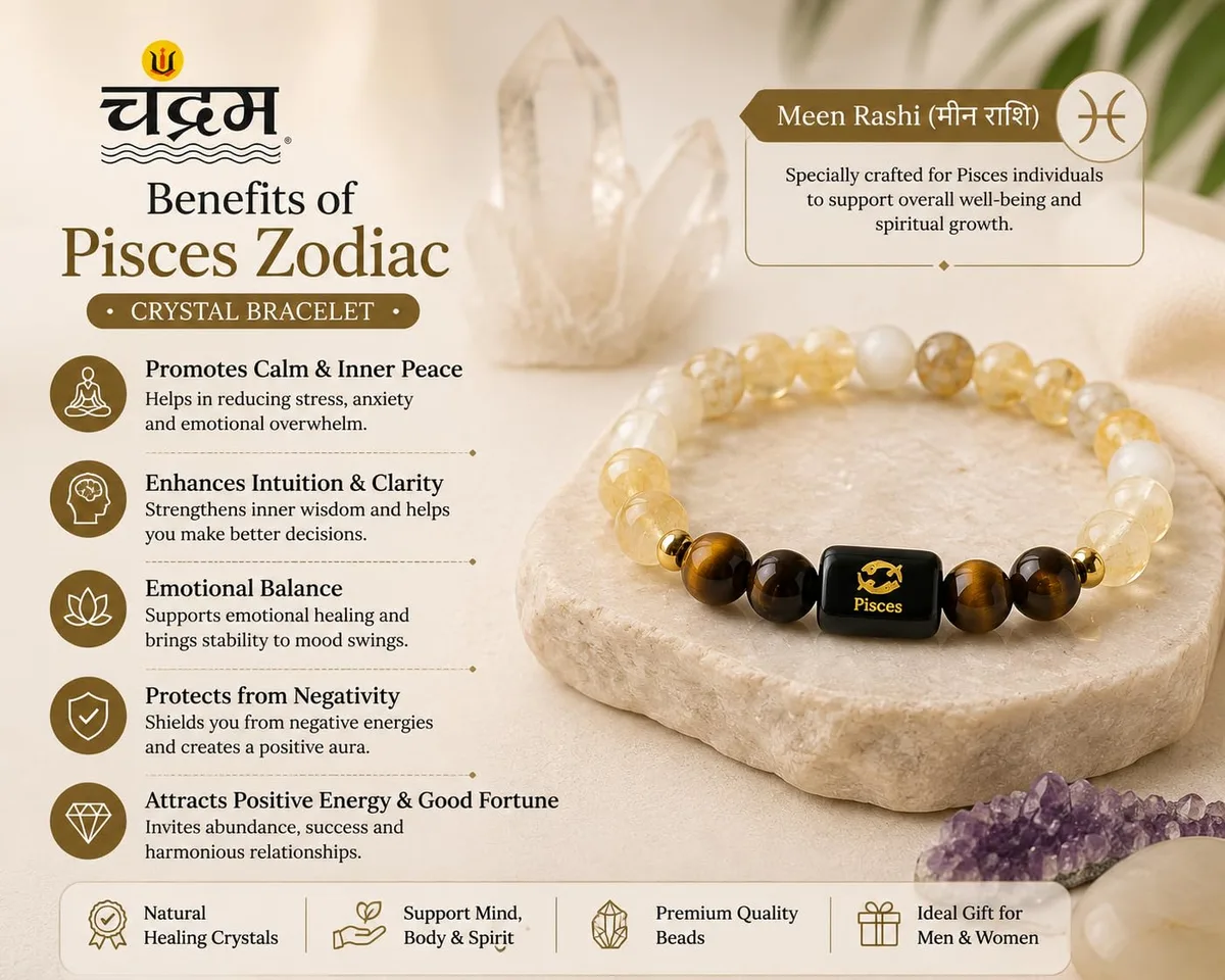 Pisces (Meen Rashi) Zodiac Bracelet — Certified Citrine & Tiger Eye — view 7