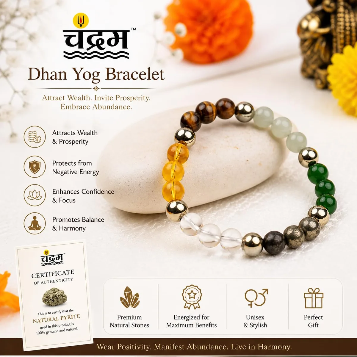 Dhan Yog Bracelet — Citrine, Jade, Tiger Eye, Clear Quartz & Pyrite — view 3