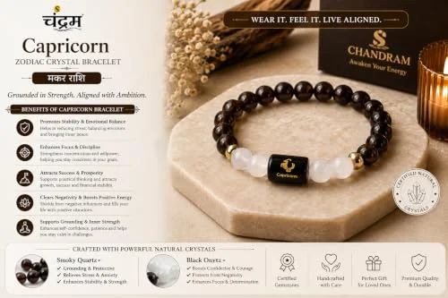 Capricorn (Makar Rashi) Zodiac Bracelet — Certified Garnet & Milky Quartz — view 6