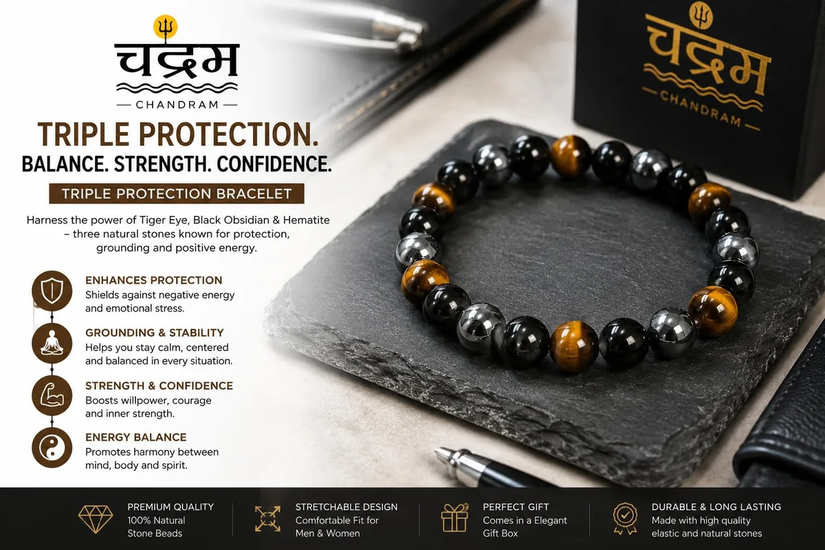 Triple Protection Bracelet — Tiger Eye, Black Obsidian & Hematite — view 2