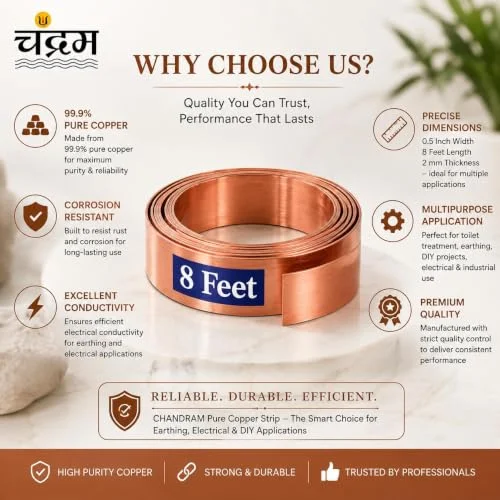 Pure Copper Strip for Toilet Treatment — 0.5 in × 8 ft × 0.2 mm — view 4