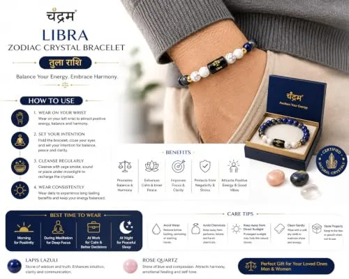 Libra (Tula Rashi) Zodiac Bracelet — Certified Lapis Lazuli & Howlite — view 4