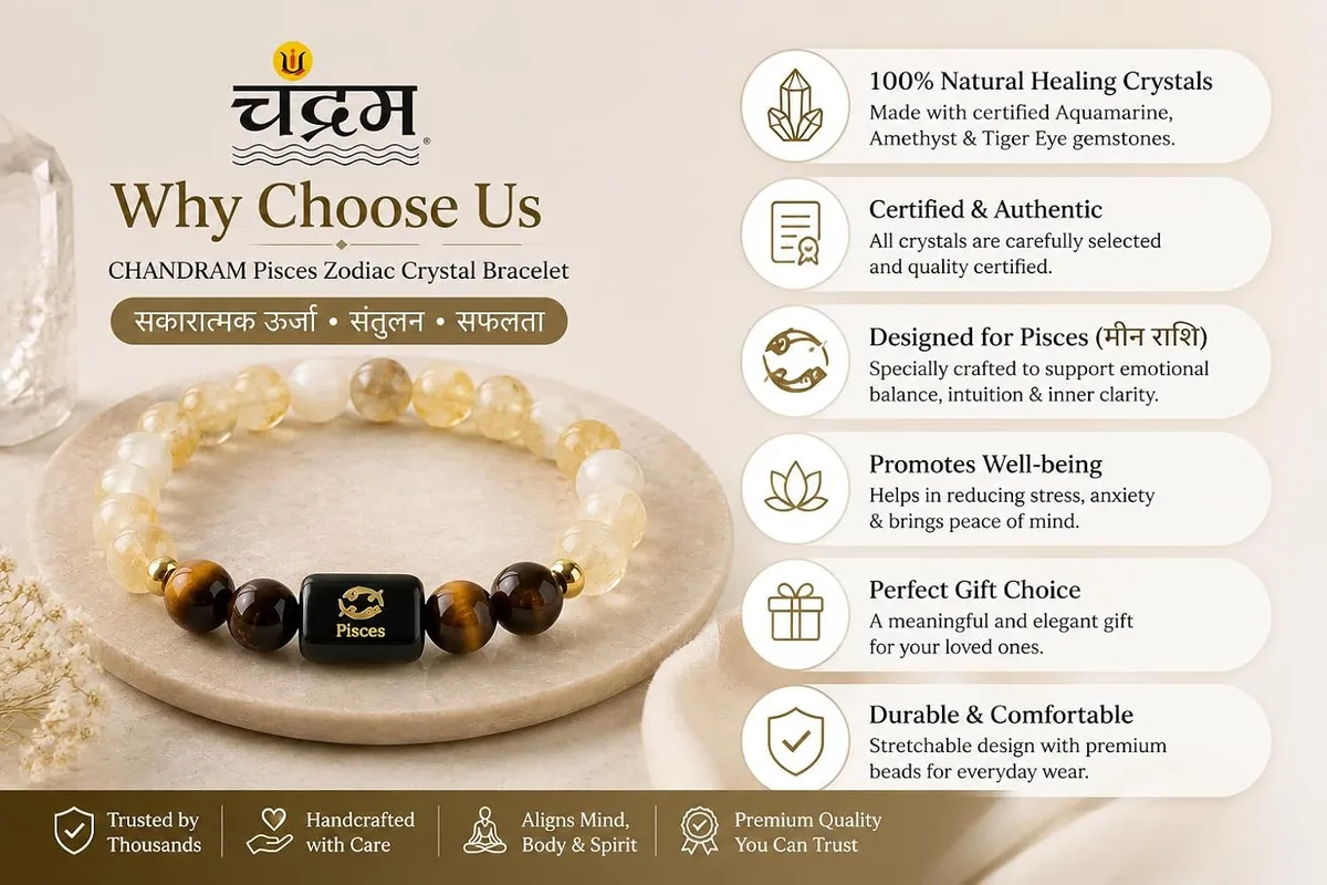 Pisces (Meen Rashi) Zodiac Bracelet — Certified Citrine & Tiger Eye — view 5
