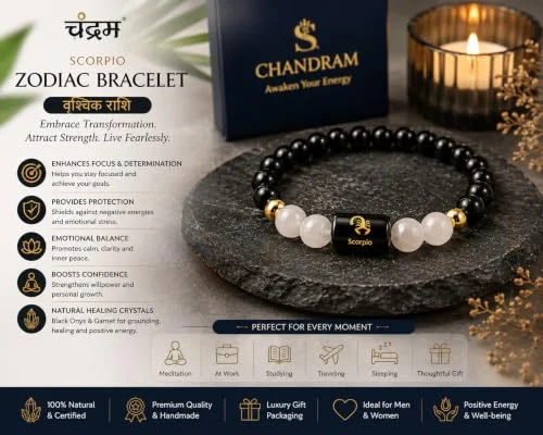 Scorpio (Vrishchik Rashi) Zodiac Bracelet — Certified Black Obsidian & Milky Quartz — view 5