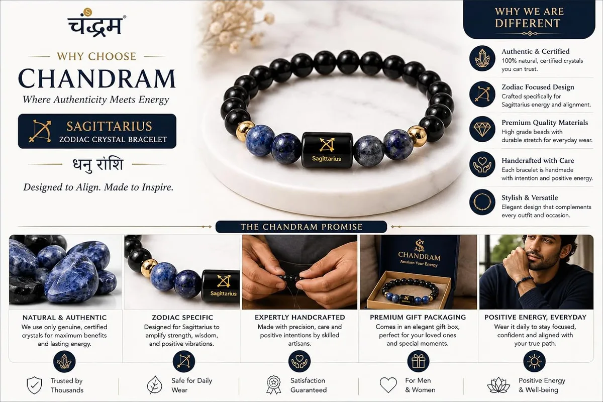 Sagittarius (Dhanu Rashi) Zodiac Bracelet — Certified Black Obsidian & Lapis Lazuli — view 5