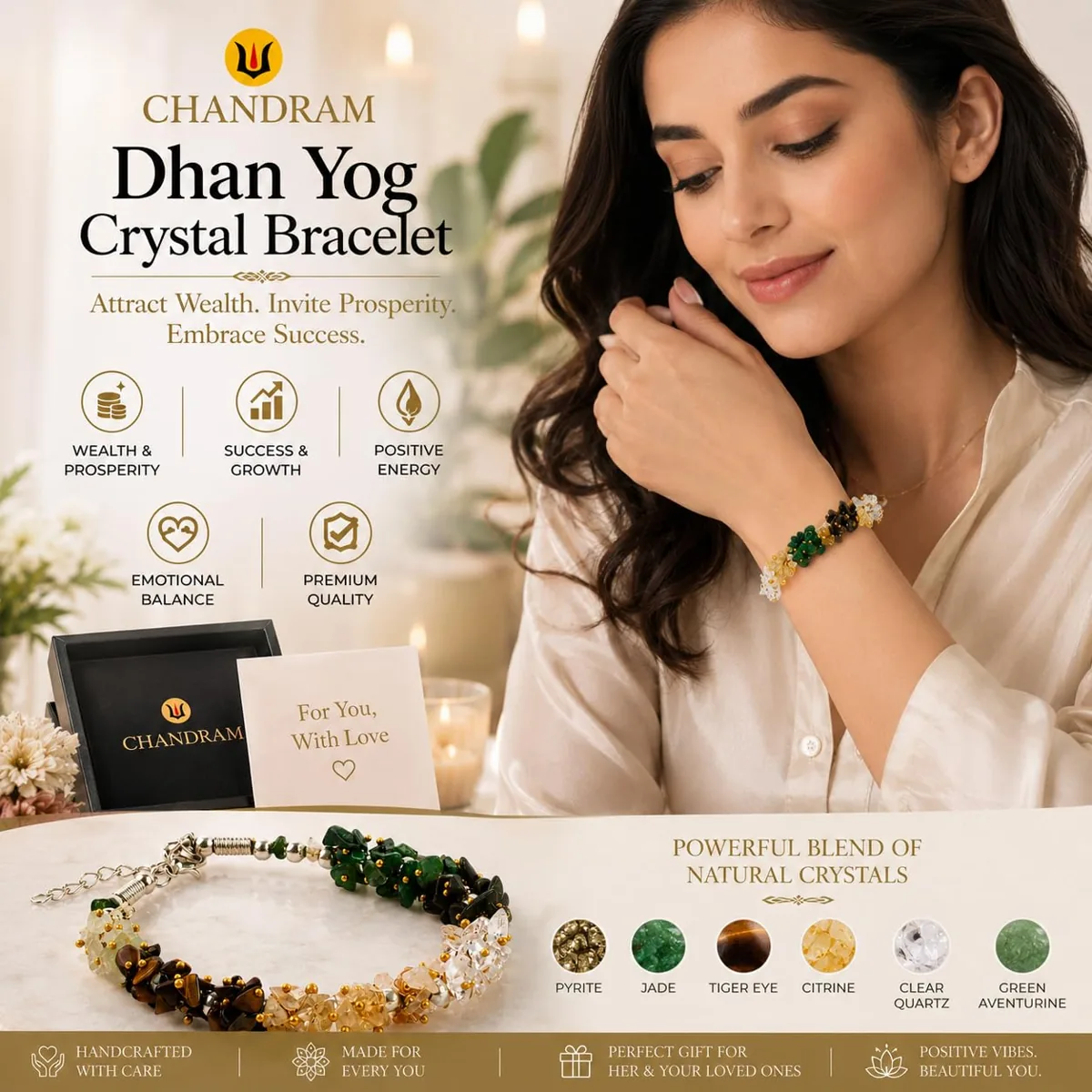 Dhan Yog Crystal Chips Bracelet — Adjustable Feng Shui Money Bracelet — view 5