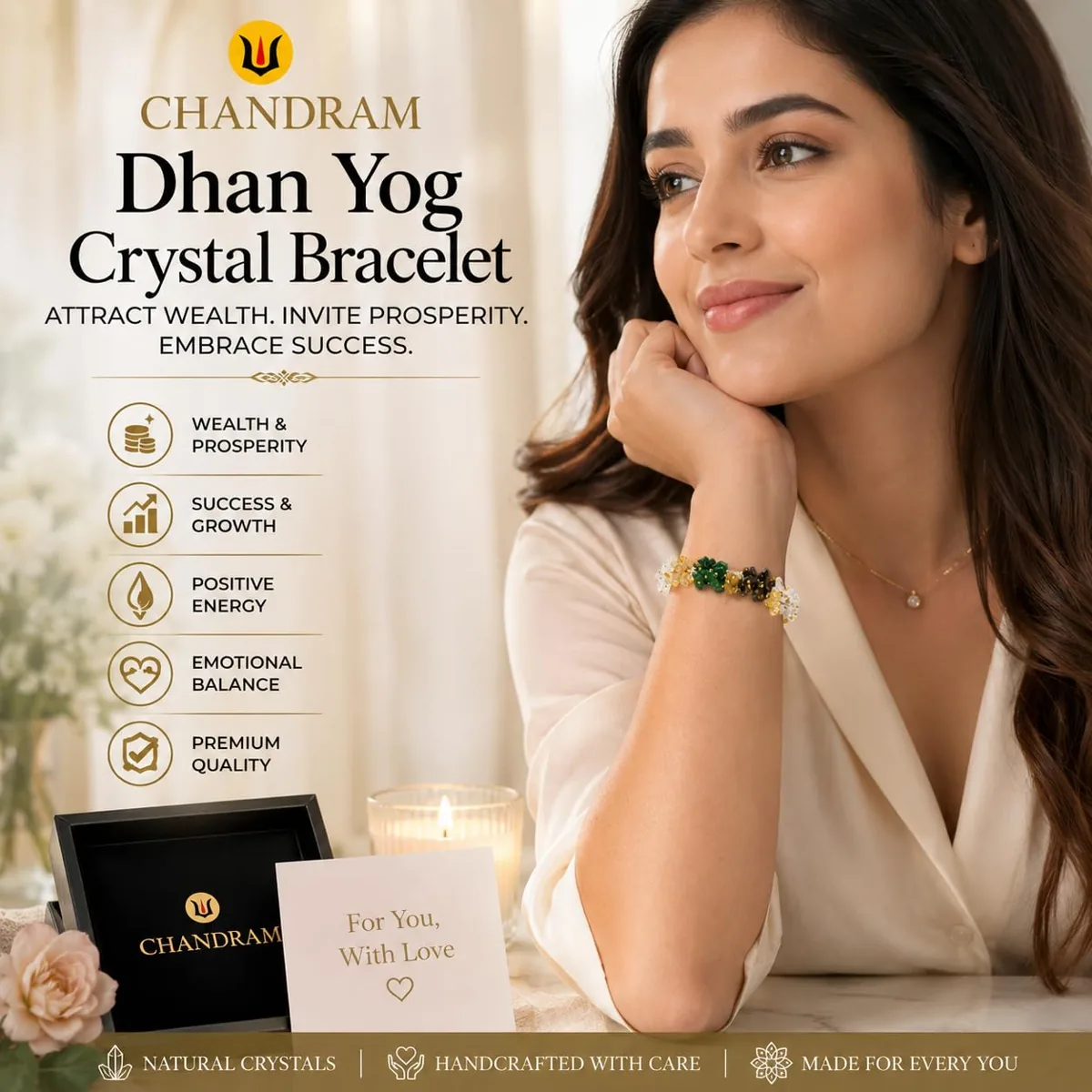 Dhan Yog Crystal Chips Bracelet — Adjustable Feng Shui Money Bracelet — view 6