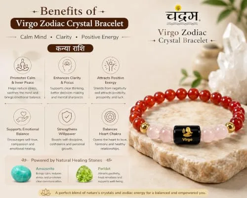 Virgo (Kanya Rashi) Zodiac Bracelet — Certified Carnelian & Milky Quartz — view 6