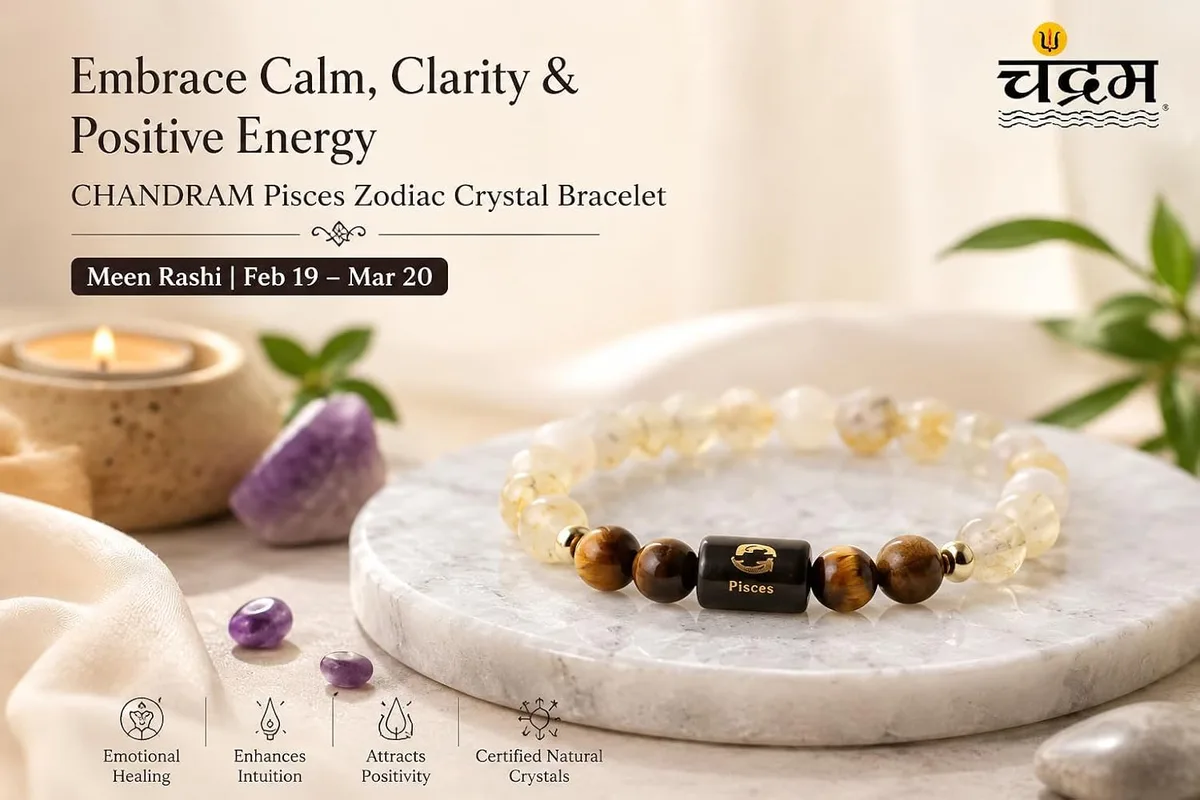 Pisces (Meen Rashi) Zodiac Bracelet — Certified Citrine & Tiger Eye — view 2