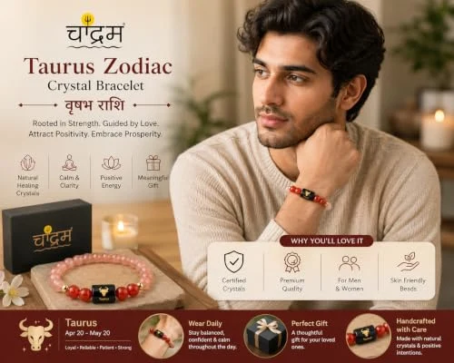 Taurus (Vrishabh Rashi) Zodiac Bracelet — Certified Sunstone & Carnelian — view 4