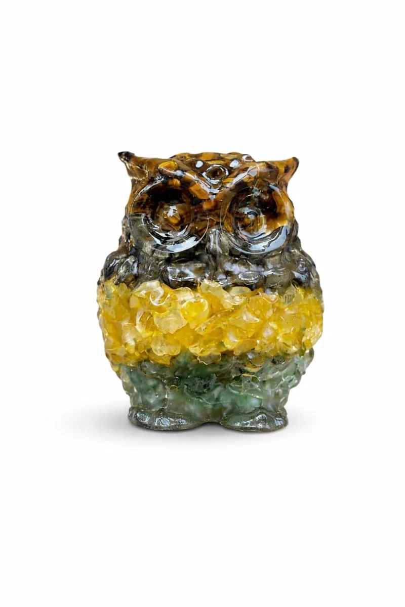 Money Magnate Dhanyog Owl Figurine — Crystal & Pyrite Showpiece