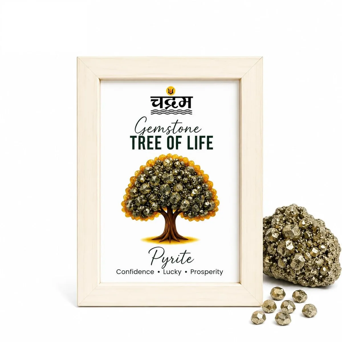 Tree of Life Pyrite Wall Frame in Pyrite dust & stones on wooden frame — how to wear and energise it, from Chandram