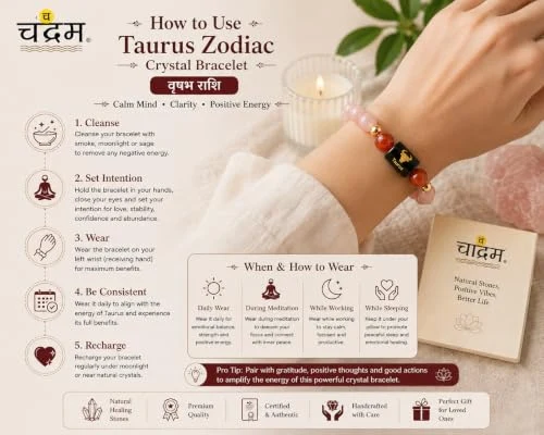 Taurus (Vrishabh Rashi) Zodiac Bracelet — Certified Sunstone & Carnelian — view 5
