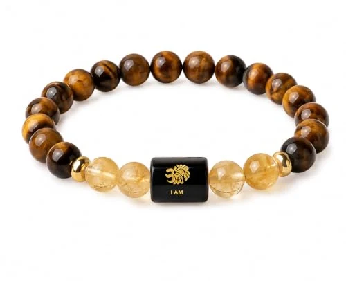 Leo (Singh Rashi) Zodiac Bracelet in Natural Tiger Eye & Citrine beads, 8 mm, Leo zodiac charm, stretchable unisex fit (approx. 22 cm) — how to wear and energise it, from Chandram