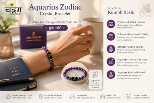 Aquarius (Kumbh Rashi) Zodiac Bracelet — Certified Amethyst & Lapis Lazuli — view 7