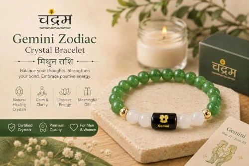 Gemini (Mithun Rashi) Zodiac Bracelet — Certified Green Aventurine & Milky Quartz — view 3