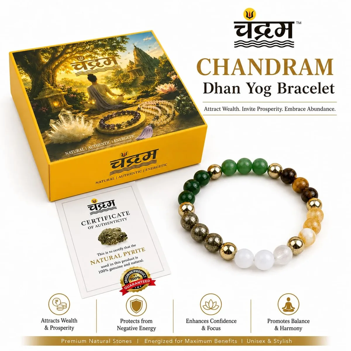 Dhan Yog Bracelet — Citrine, Jade, Tiger Eye, Clear Quartz & Pyrite — view 2