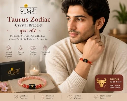 Taurus (Vrishabh Rashi) Zodiac Bracelet — Certified Sunstone & Carnelian — view 3