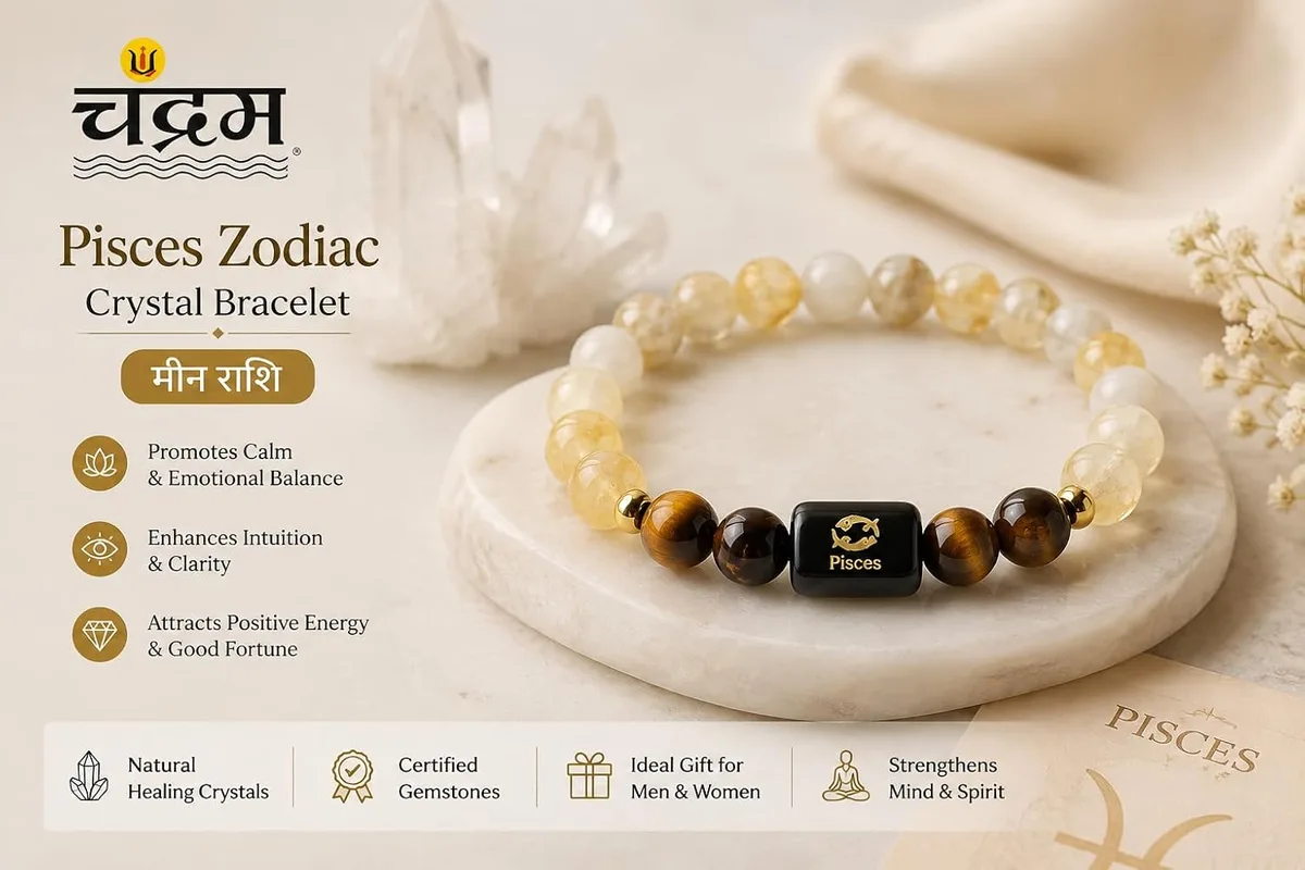 Pisces (Meen Rashi) Zodiac Bracelet — Certified Citrine & Tiger Eye — view 3