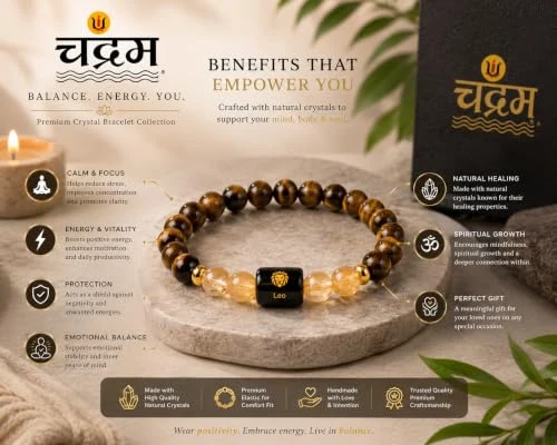 Leo (Singh Rashi) Zodiac Bracelet — Certified Tiger Eye & Citrine — view 6