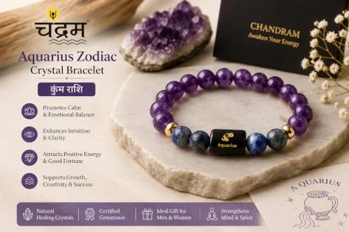 Aquarius (Kumbh Rashi) Zodiac Bracelet — Certified Amethyst & Lapis Lazuli — view 4
