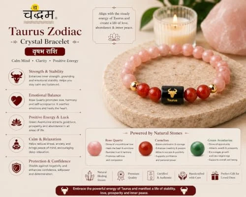 Taurus (Vrishabh Rashi) Zodiac Bracelet — Certified Sunstone & Carnelian — view 7