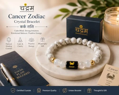 Cancer (Kark Rashi) Zodiac Bracelet — Certified Howlite & Milky Quartz — view 4