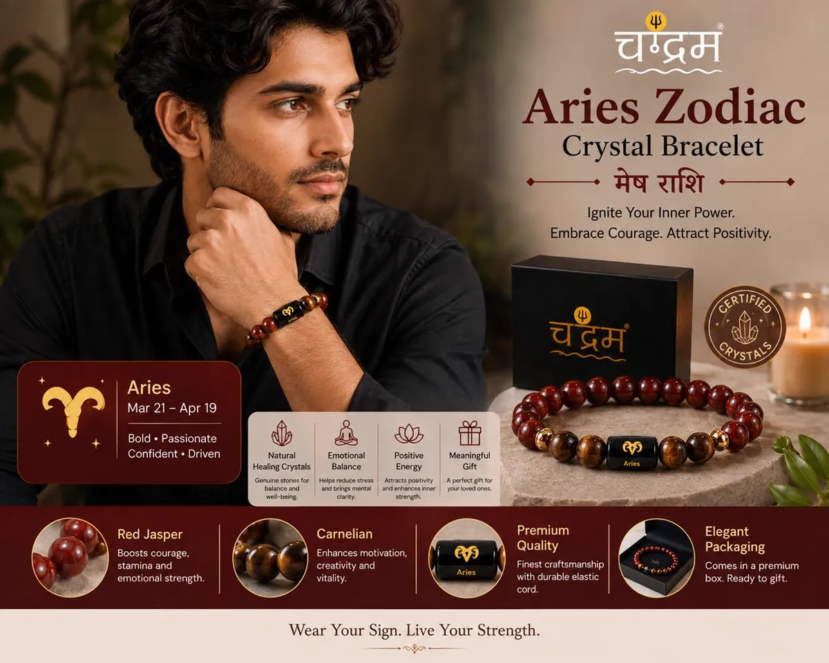 Aries (Mesh Rashi) Zodiac Bracelet — Certified Red Jasper & Tiger Eye — view 5