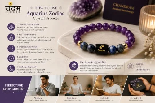 Aquarius (Kumbh Rashi) Zodiac Bracelet — Certified Amethyst & Lapis Lazuli — view 5