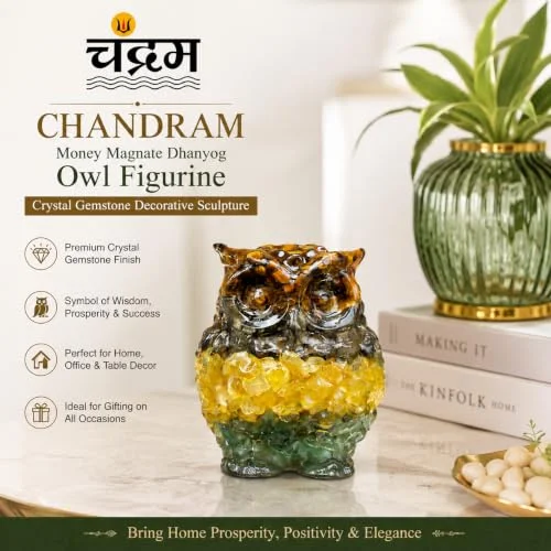 Money Magnate Dhanyog Owl Figurine — Crystal & Pyrite Showpiece — view 2