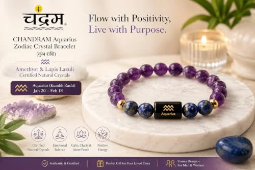 Aquarius (Kumbh Rashi) Zodiac Bracelet — Certified Amethyst & Lapis Lazuli — view 2