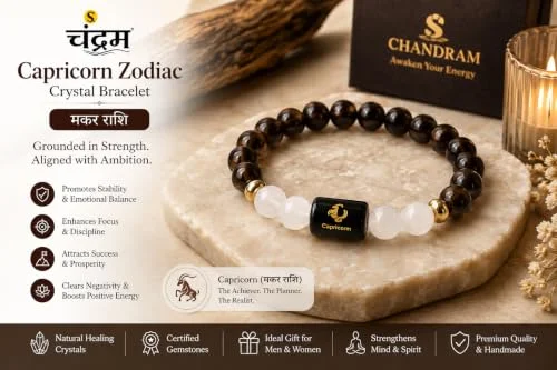 Capricorn (Makar Rashi) Zodiac Bracelet — Certified Garnet & Milky Quartz — view 2