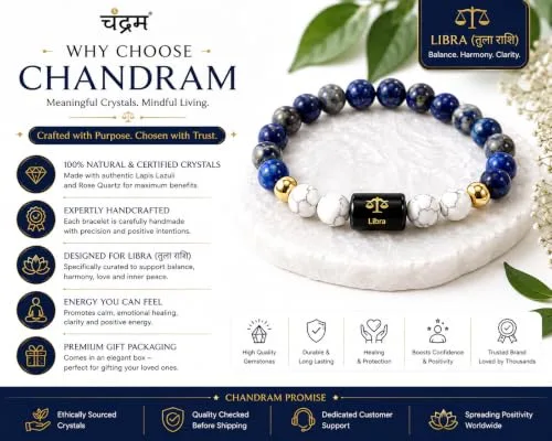 Libra (Tula Rashi) Zodiac Bracelet — Certified Lapis Lazuli & Howlite — view 5