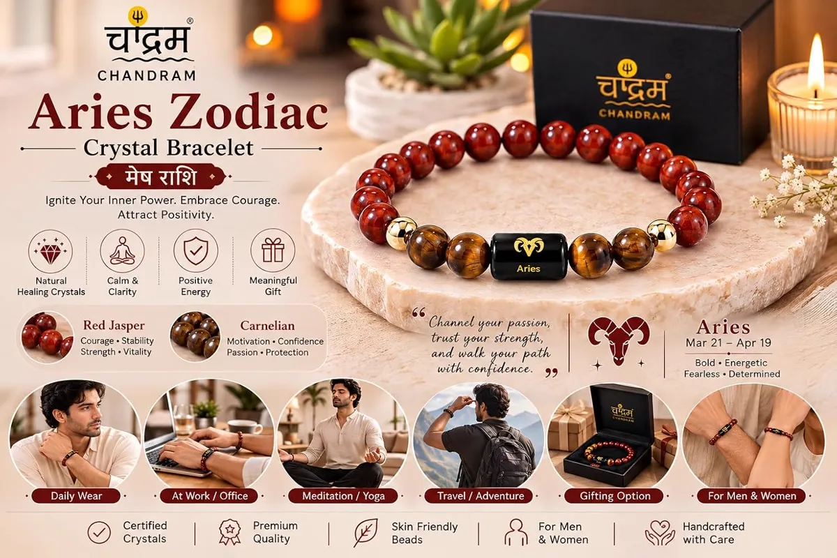 Aries (Mesh Rashi) Zodiac Bracelet — Certified Red Jasper & Tiger Eye — view 4