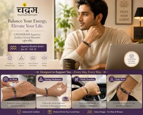 Aquarius (Kumbh Rashi) Zodiac Bracelet — Certified Amethyst & Lapis Lazuli — view 6