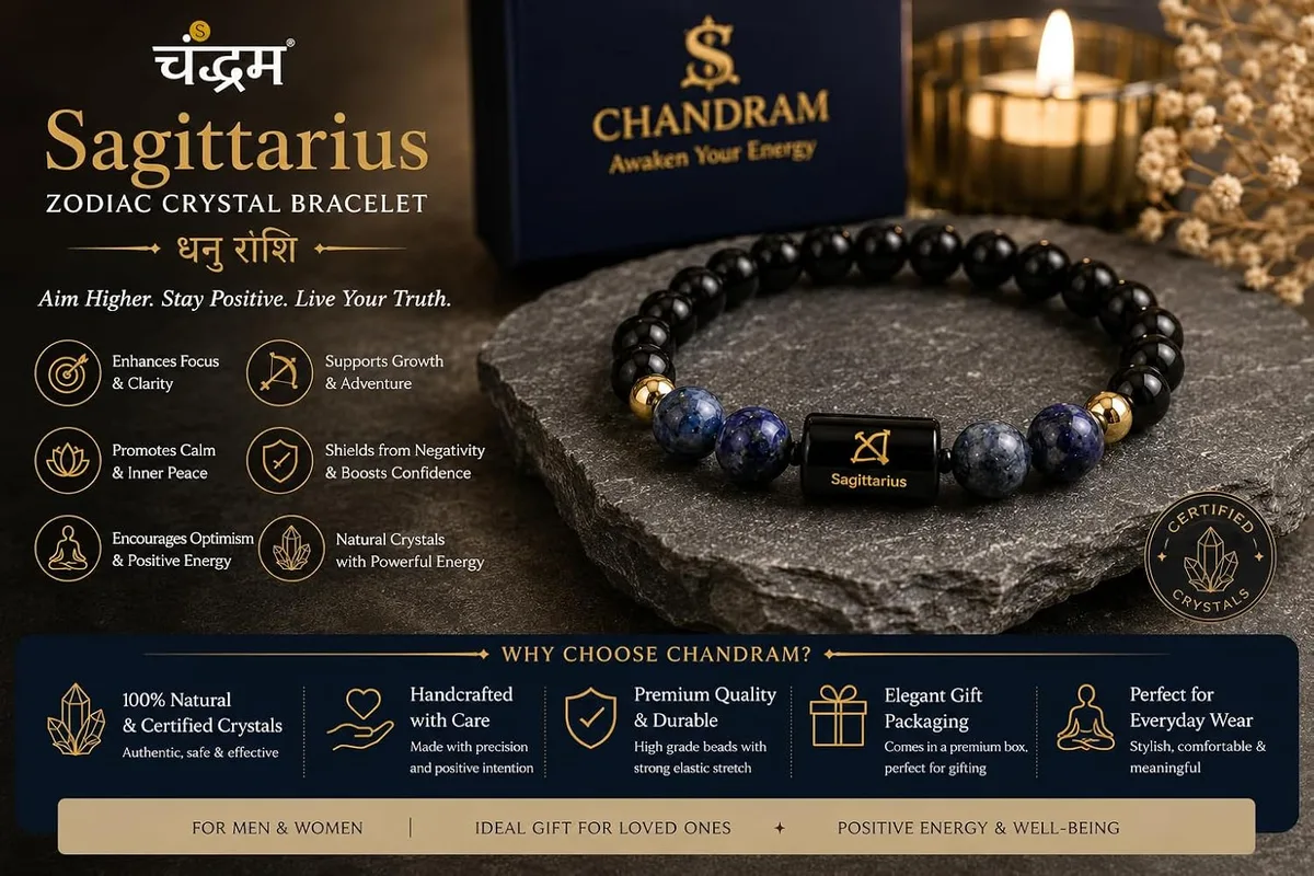 Sagittarius (Dhanu Rashi) Zodiac Bracelet — Certified Black Obsidian & Lapis Lazuli — view 7