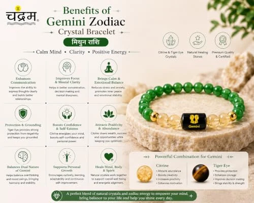 Gemini (Mithun Rashi) Zodiac Bracelet — Certified Green Aventurine & Milky Quartz — view 6