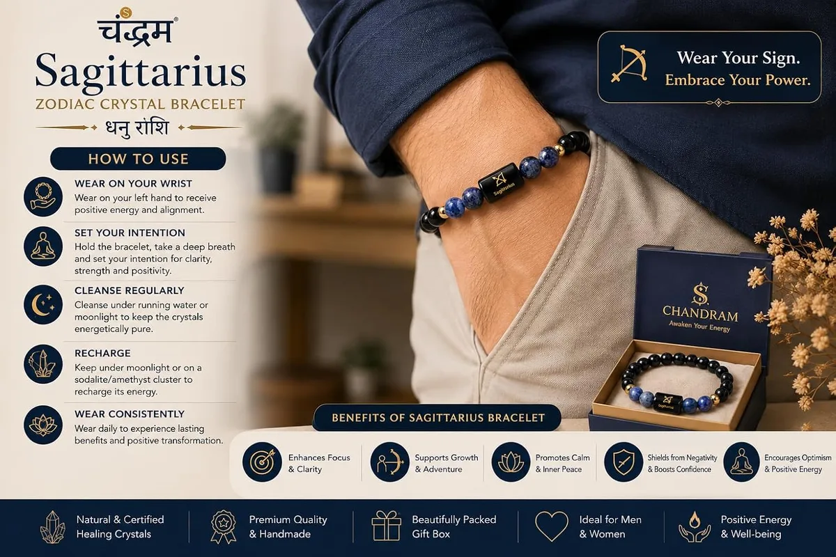 Sagittarius (Dhanu Rashi) Zodiac Bracelet — Certified Black Obsidian & Lapis Lazuli — view 3