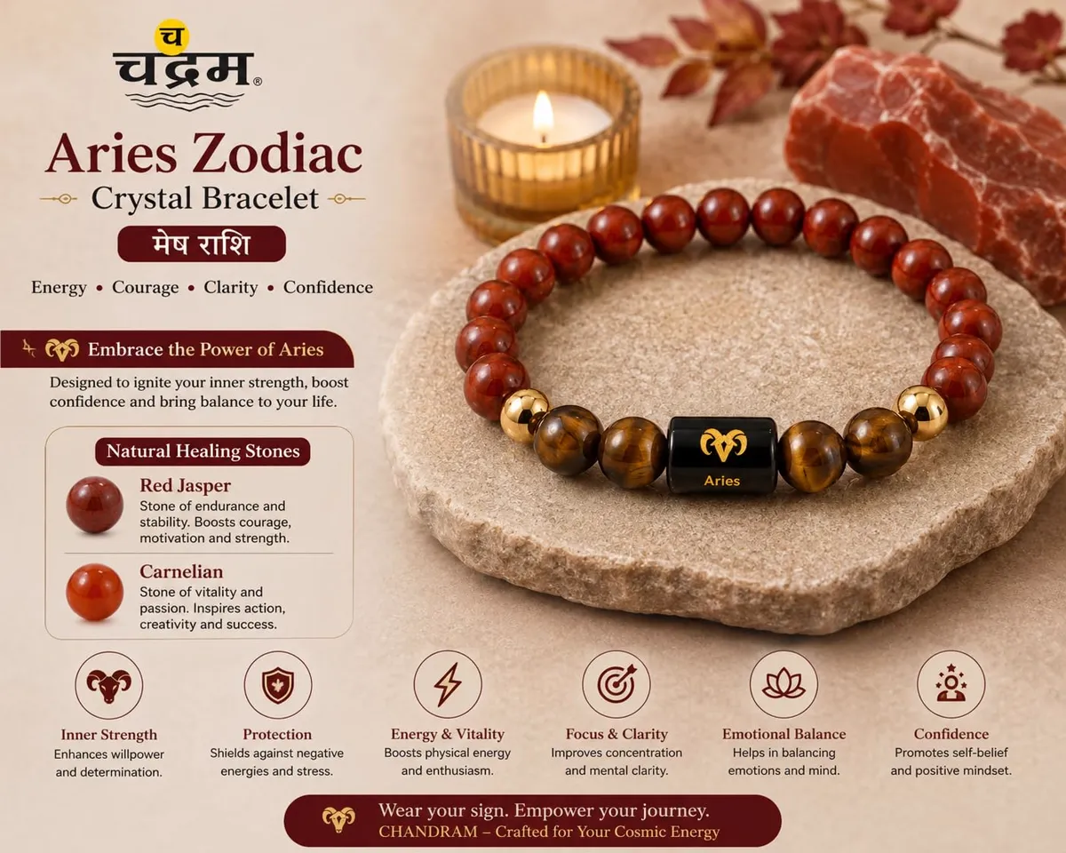 Aries (Mesh Rashi) Zodiac Bracelet — Certified Red Jasper & Tiger Eye — view 3