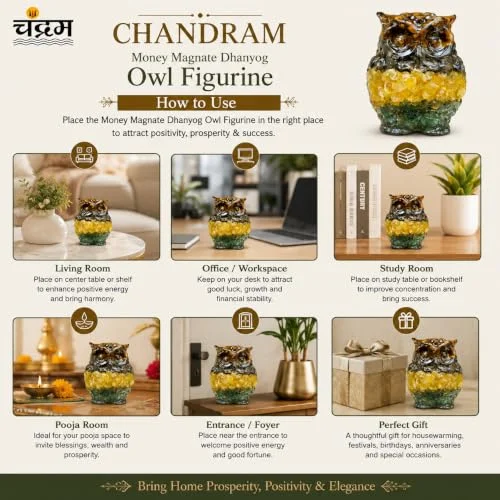 Money Magnate Dhanyog Owl Figurine — Crystal & Pyrite Showpiece — view 4