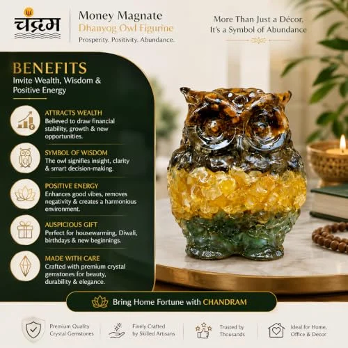 Money Magnate Dhanyog Owl Figurine — Crystal & Pyrite Showpiece — view 7