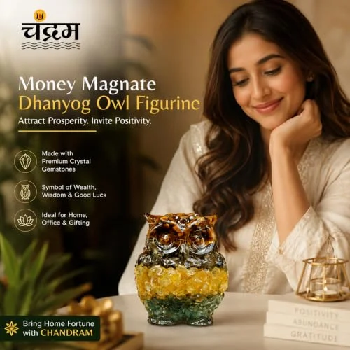 Money Magnate Dhanyog Owl Figurine — Crystal & Pyrite Showpiece — view 3