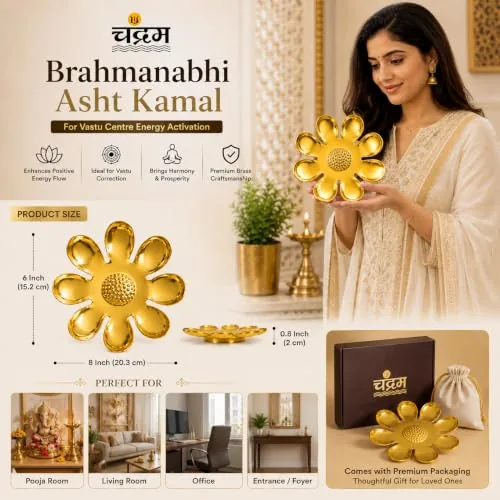 Brass Brahmanabhi Asht Kamal Lotus — Vastu Centre Activation (8 × 6 inch) — view 3