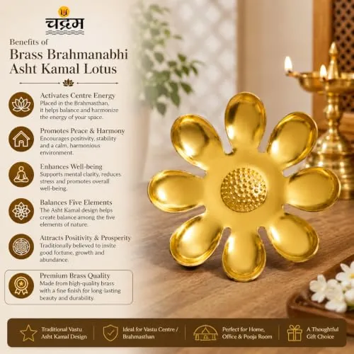 Brass Brahmanabhi Asht Kamal Lotus — Vastu Centre Activation (8 × 6 inch) — view 4
