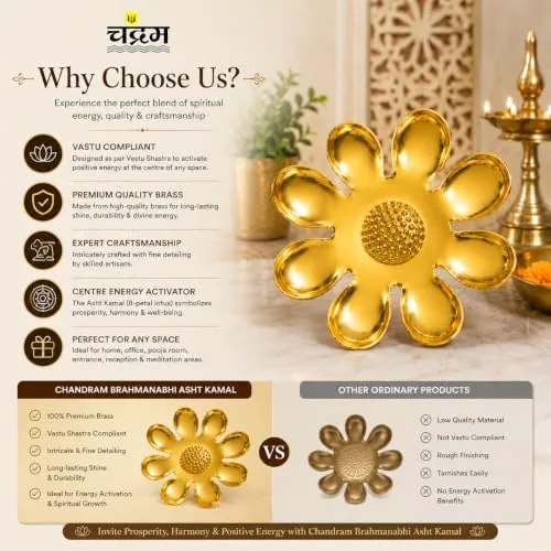 Brass Brahmanabhi Asht Kamal Lotus — Vastu Centre Activation (8 × 6 inch) — view 7