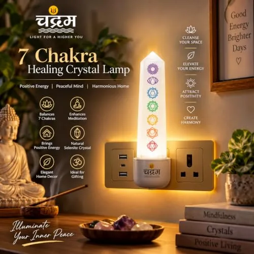 7 Chakra Selenite Crystal Lamp — Natural Reiki Night Lamp — view 3