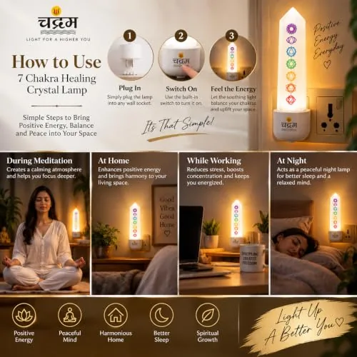 7 Chakra Selenite Crystal Lamp — Natural Reiki Night Lamp — view 5